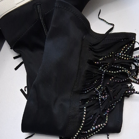 Cape Robbin Black Over the Knee Boots with Rhinestone Fringe - Picture 3 of 8